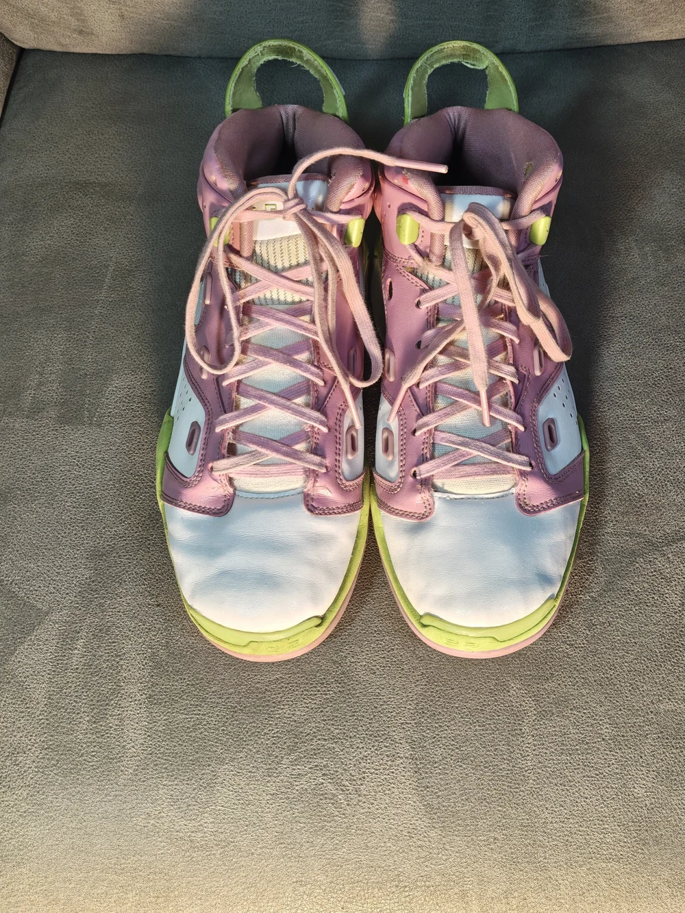 Jordan Kids High-Top Sneakers in Pink, White & Lime Green